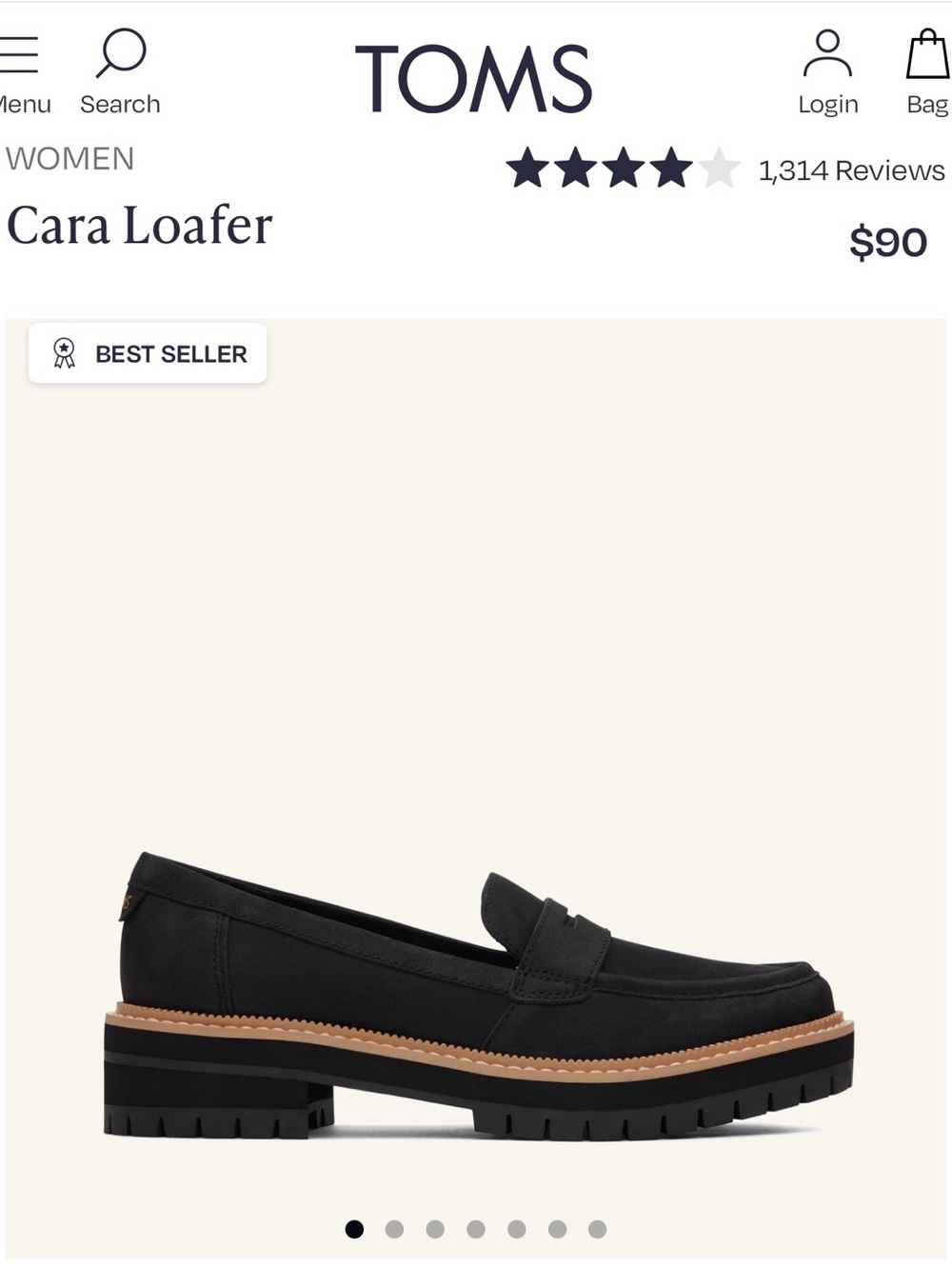TOMS Cara Loafer in Black with Tan Welt